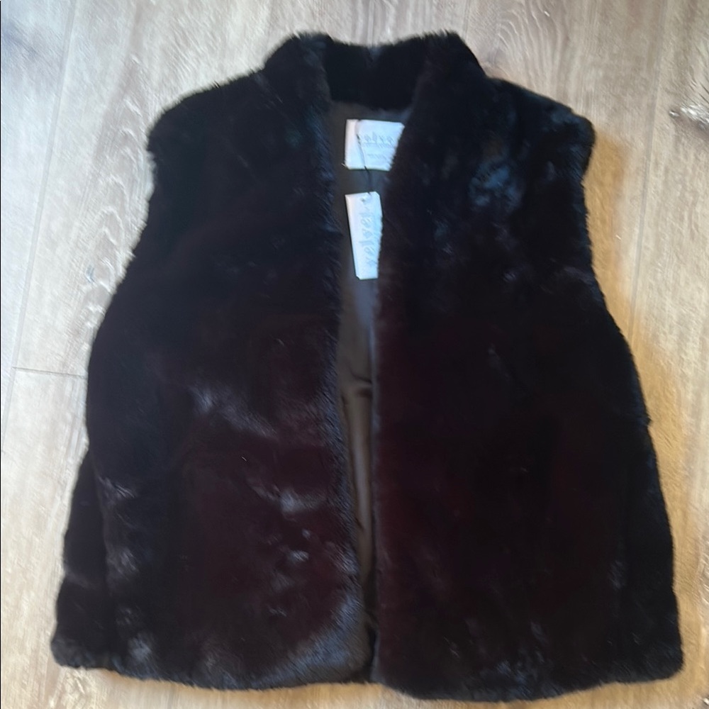 Velvet Faux Fur Vest in Dark Brown